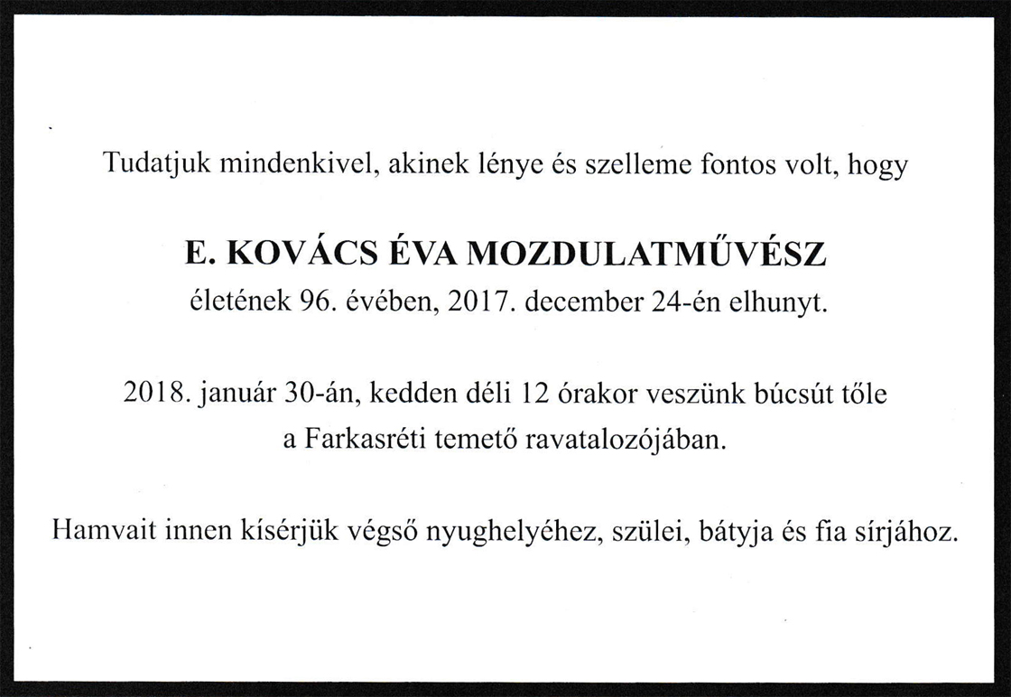 E. Kovács Éva gyászjelentése