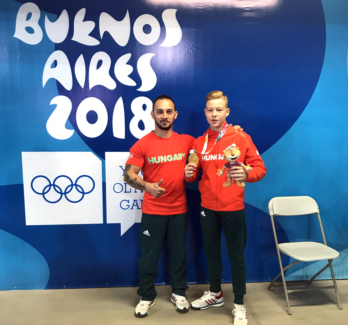 Balázs Krisztián és edzője, Nagy Zoltán a 2018-as ifjúsági olimpián
